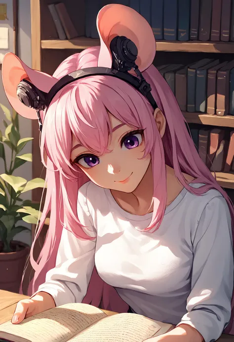 score_9, score_8_up, score_7_up,soft shadows, rating_safe break
mouse ears, mouse girl, pink hair,, smile, headphones-for-animal...