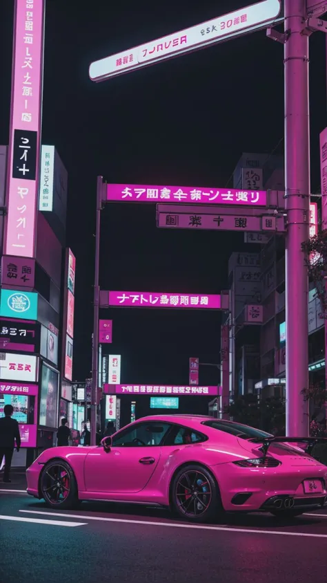 vaporwave style of porsche driving through tokyo. cyberpunk, vaporwave, neon, vibes, vibrant, stunningly beautiful, crisp, detailed, sleek, ultramodern, magenta highlights, dark purple shadows, high contrast, cinematic, ultra detailed, intricate, professio...