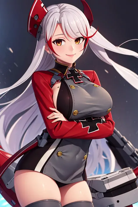 ((masterpiece,best quality)), absurdres, <lora:Prinz_Eugen_Azur_Lane:0.8>, Prinz_Eugen_Azur_Lane,thighhighs, , solo, smiling, looking at viewer, cowboy shot,