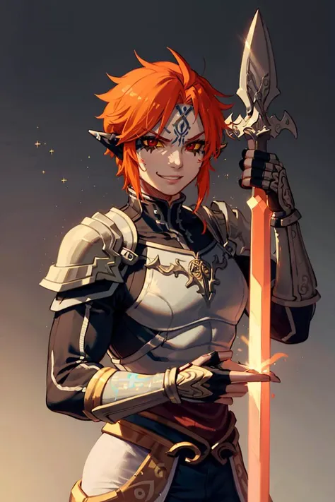 a woman with a sword and armor holding a sword