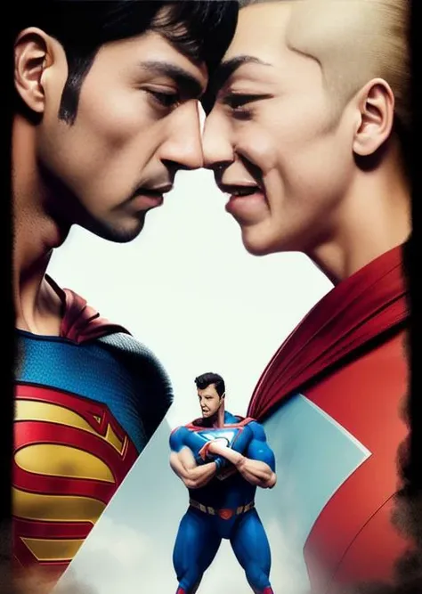 couple, superhero, realistic, movie poster, 1 boy