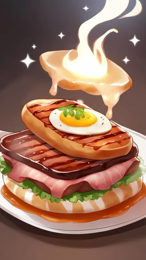 illustration of a sandwich with a fried egg on top of it