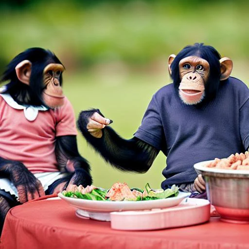 a chimp barbeque party with many men and women about having fun