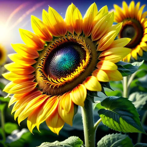 there are two sunflowers that are blooming in the field