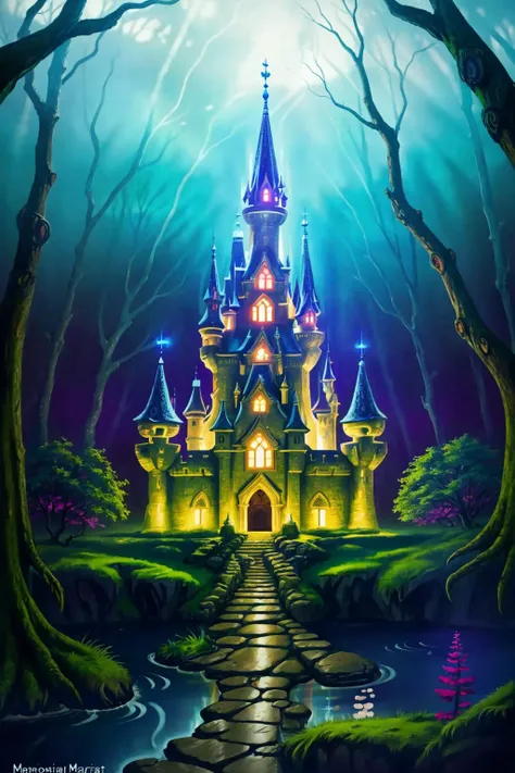 magical castle in a fantasy forest
(masterpiece:1.2) (best quality) (illustration) (intricate details) (8k) (cinematic lighting) (sharp focus)