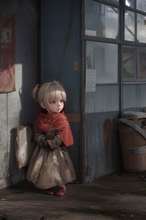 <lora:LowRA:0.25>, <lora:bbh:0.50>,bbh,  <lora:Bjd Doll :0.20>, <lora:add_detail:0.5>, abandoned child in a post apocalyptic war, bjddolls, (bow ponytail:0.5), fear, privation, (plastic, war, destruction)