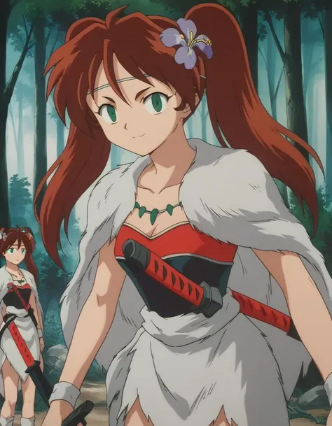 score_9, score_8_up, score_7_up, source_anime,
inuyashaayame, <lora:inuyasha-ayame-ponyxl-lora-nochekaiser:1>,
ayame, long hair, brown hair, hair ornament, twintails, green eyes, flower, red hair, sword, hair flower, smile,
jewelry, necklace, cape, collarb...