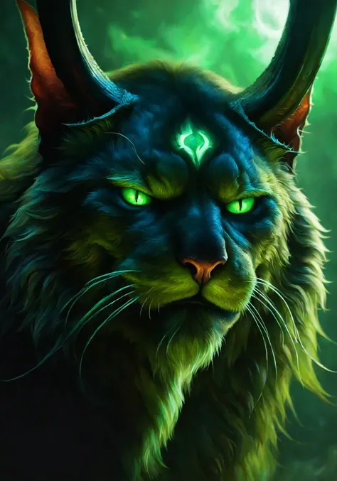 cinewow,demon,fel, illidan stormrage cat,animal,masterpiece,awardwinning,8k,epic,cinematic,trending on artstation, <lora:cinewow-step00000300:0.9>