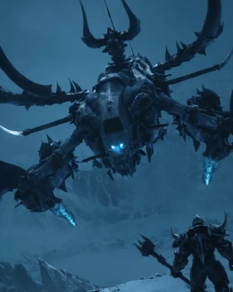 cinewow death knight helicopter,epic,cinematic,masterpiece, <lora:cinewow-step00000200:1>,horns