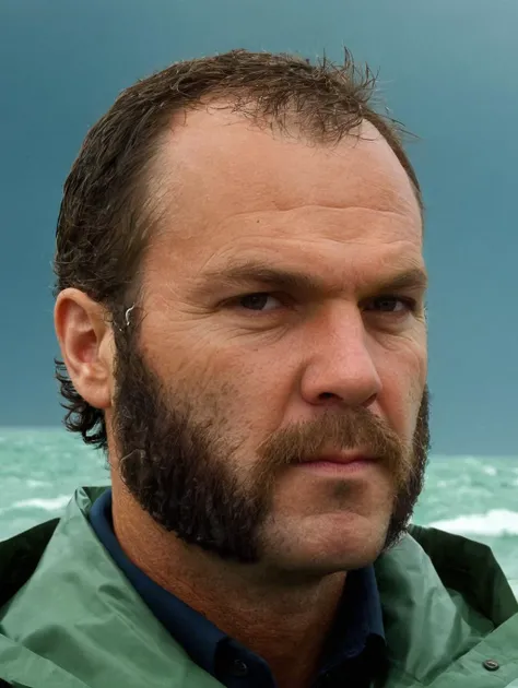 medium shot, of a fisherman, raincoat, <lora:A_Sideburns_Cut:1.5>a_sideburns_cut, side-burns, (mutton-chops:1.5), ocean sea background, thunderstorm weather