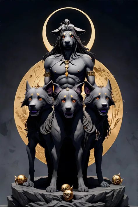 Pluto, God of the underworld and ruler of the dead. He presides over the afterlife and is associated with wealth due to the riches found underground. He is often depicted with the three-headed dog Cerberus., masterpiece, 8k, high resolution, shallow depth ...