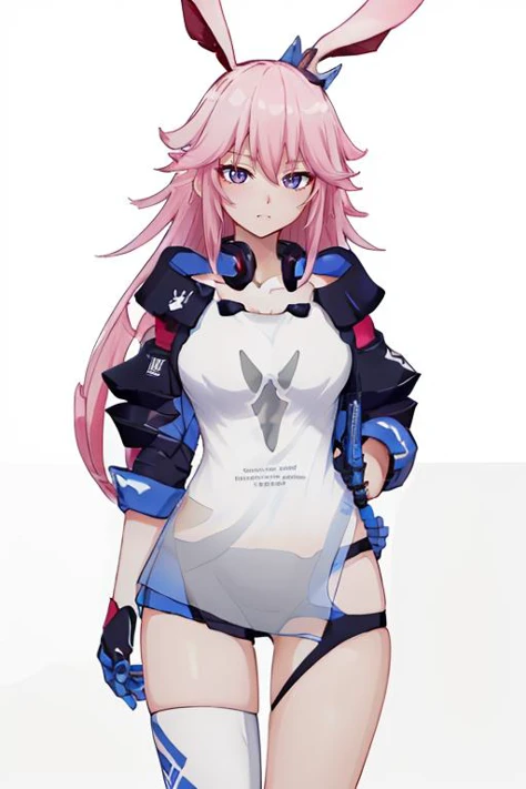 <lora:wuwang-v100:0.8>,(wuwang, shoulder armor, blue hairclip:1.2),animal ears,pink hair,headphones around neck,see-through,long hair,purple eyes,single thighhigh,single glove,bangs,(rabbit ears:0.5),, Exquisite visuals, high-definition,masterpiece,best qu...