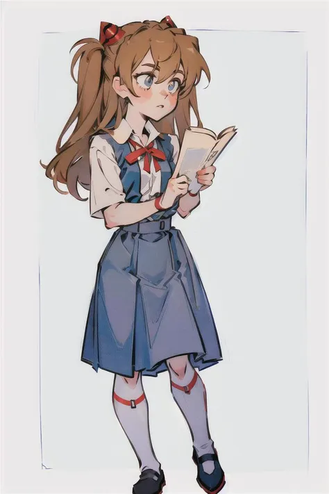 a drawing of a girl in a school uniform holding a book