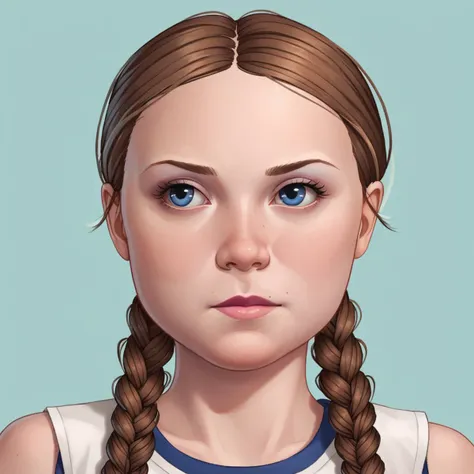 a close up of a girl with braids and blue eyes