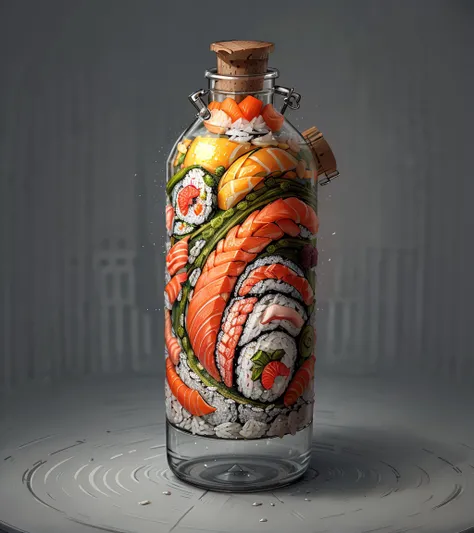 <lora:sushistyle v1:1> sushistyle bottle