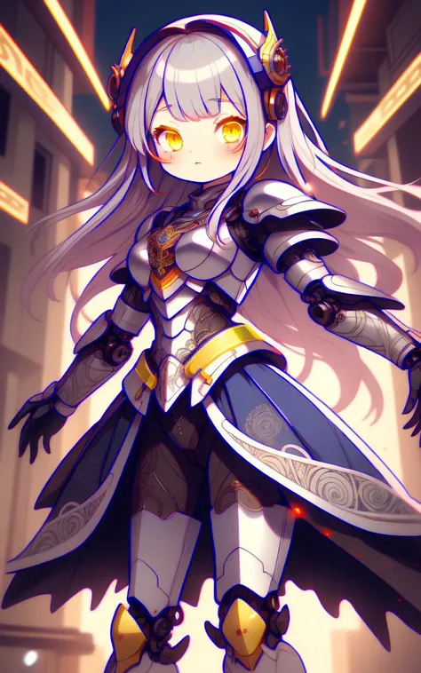 /imagine in chibi kawaii style
HDR+, long silver hair, yellow eyes, mechanical white armor, intricate armor, delicate blue filigree, intricate filigree, red metalic parts, detailed part, dynamic pose, dynamic lights
<lora:color stroke_v1.03:1> blue stroke