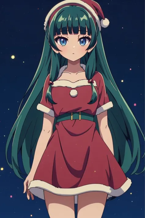 (life-size-body)
<lora:maomao1V:0.7> maomao, 1girl, blunt bangs, green hair, long hair, blue eyes, solo
<lora:beautiful detailed eyes:0.5>
<lora:Santa Dress_v1:0.8> santa dress
<lora:midjourney_20230624181825:0.45> midjourney