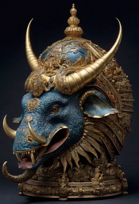 a close up of a statue of a dragon with a gold head