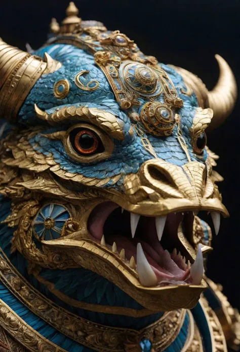 a close up of a statue of a dragon with a gold head