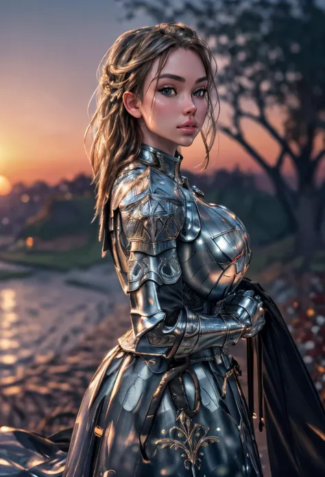 (masterpiece), (extremely intricate:1.3), (realistic), photo of a girl, the most beautiful in the world, (medieval armor), upper body, outdoors, far away castle, professional photograph of a stunning woman detailed, sharp focus, dramatic, award winning, ci...