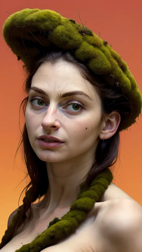 a close up of a woman wearing a moss hat and a green scarf