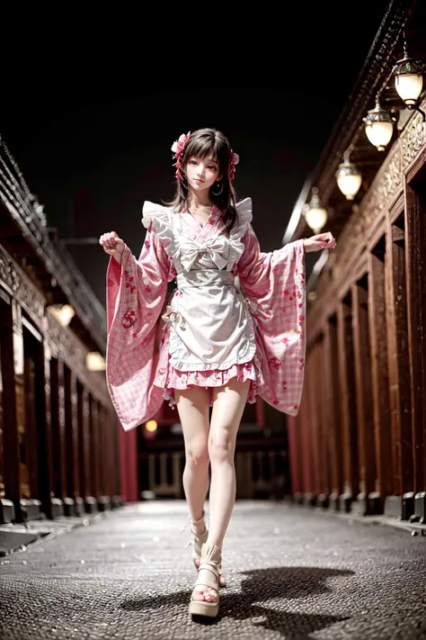 araffe dressed in a pink and white dress walking down a street