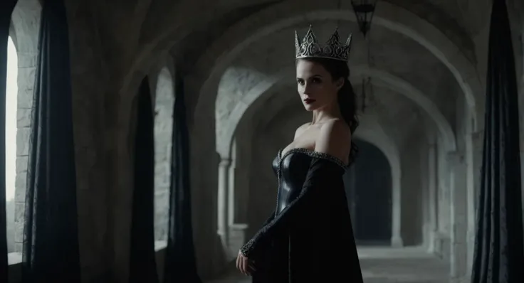 Dark Moody Atmosphere, (Cinematic Film stock footage style) in (arri alexa style) (Kodak film print style),
 <lora:Evil Queen-000003:1>
Evil Queen an epic beauty nude naked nsfw 1woman in a black and white costume in a castle room, dramatic, mysterious, da...