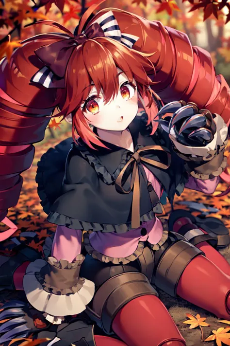 anime girl sitting on the ground with a hat and gloves