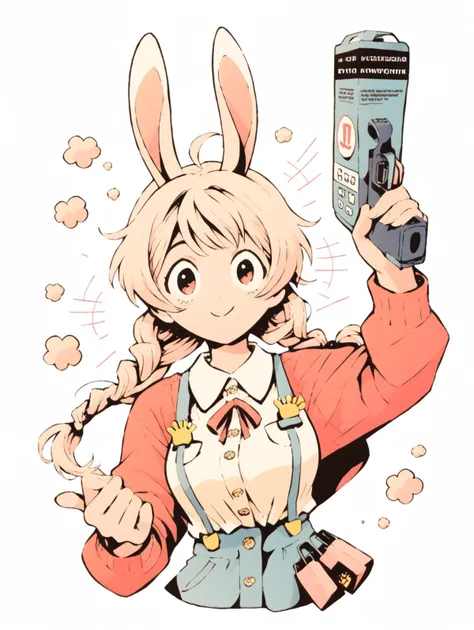 anime girl with bunny ears holding up a cell phone