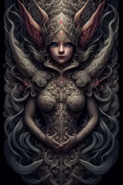 a digital painting of a woman with horns and a body covered in hair