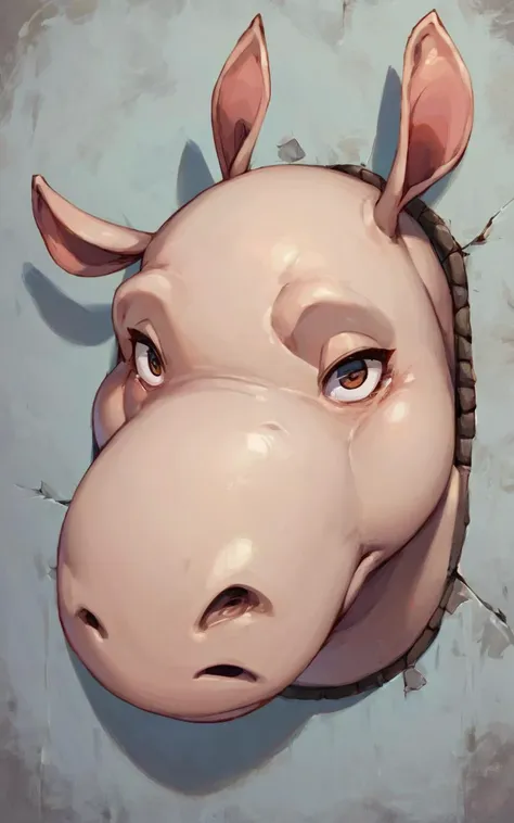 a close up of a cartoon hippo head on a wall