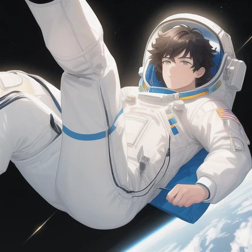 anime astronaut in space with earth in background