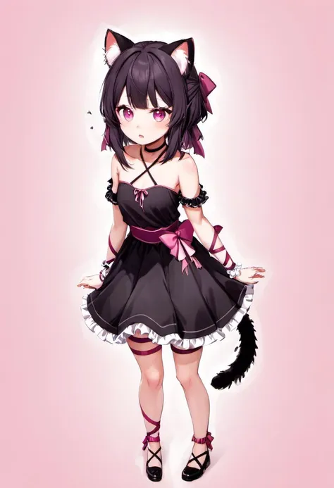 a cartoon girl in a black dress with a cat ears