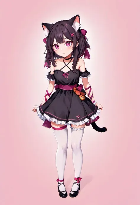 a cartoon girl in a black dress and cat ears