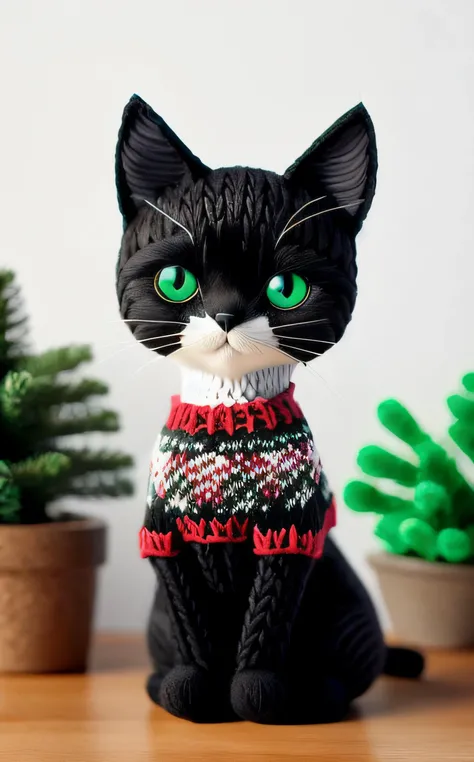 isometric style cute, black, cat, black cat,  <lora:world_christmassweater:1> christmassweater . vibrant, beautiful, crisp, detailed, ultra detailed, intricate