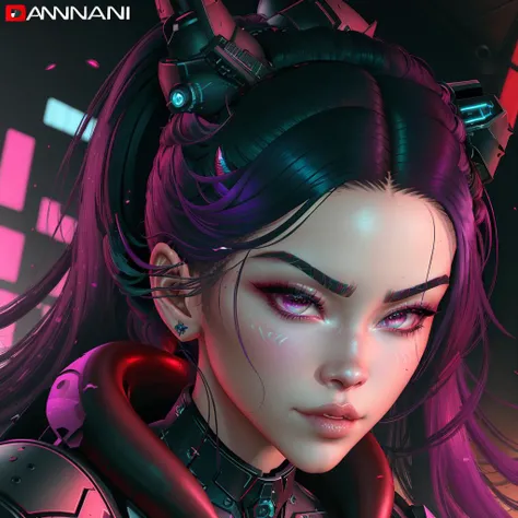 Virtual Diffusion Style, beautiful woman, power armor, cybernetic enhancements, cyborg, red and purple hair, metal horns, <lora:SLLORA_V2-05:0.8>, DEN_rubyalexia_SG, close up, 8k, hyperrealistic, masterpiece,