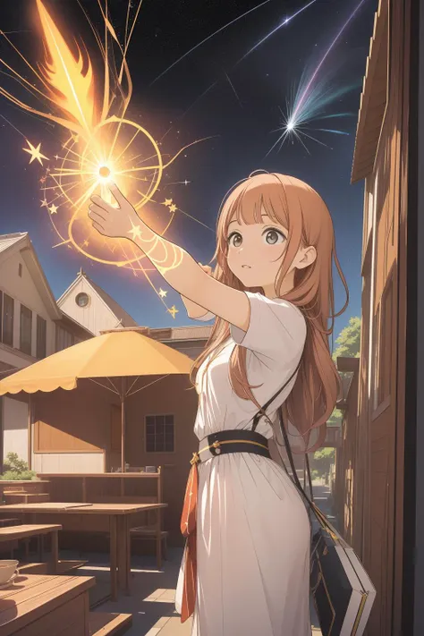 a woman in a white dress holding a sparkler in her hand