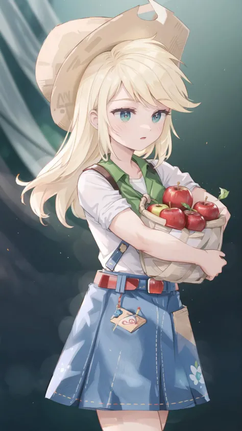 <lora:mlp_applejack:0.8> mlpapplejack, low-tied long hair, (cowboy hat:1.15), shirt, denim skirt, belt, BREAK, <lora:BarbarianT:0.8> BarbarianT, (muscular female:1.15), BREAK, (carrying basket, apple, holding fruit:1.15), masterpiece, best quality, extreme...