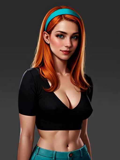 <lora:jasmine_fenton:0.4>,jasmine fenton,1girl,solo,long_hair,orange_hair BREAK [SEP],
teal pants,teal hairband BREAK [SEP],
black shirt BREAK [SEP],
(revealed cleavage,exposed medium breasts,navel,colarbone,covered nipples:1.1) BREAK [SEP],
(ambient light...