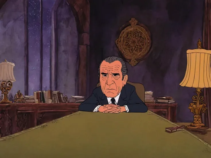 cartoon of  Richard Nixon, tranquil scene, detailed background, perfect composition, directed by Woody Allen(  in rankinbasshobbit style:1.1)
<lora:add-detail-xl:0.65>    <lora:rankinbasshobbit_styleXL_v.10.2-000002:1.0>