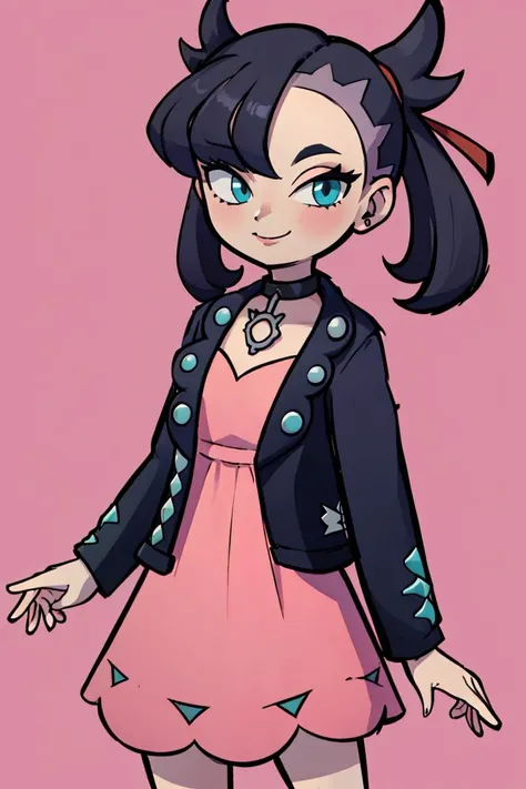 a drawing of a girl in a pink dress and black jacket