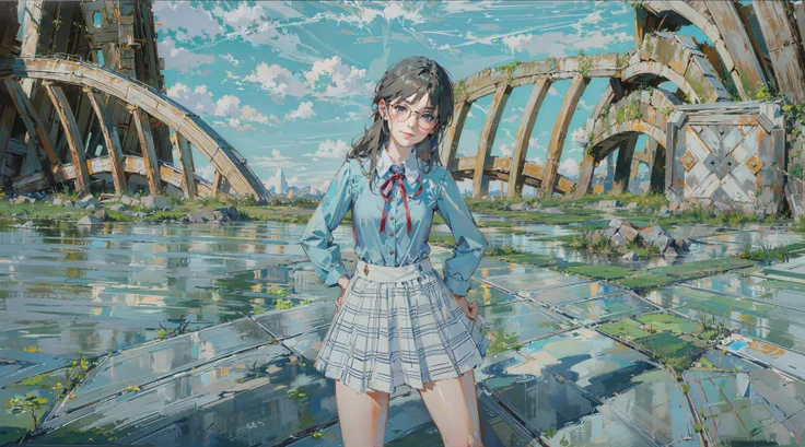 masterpiece, 8k resolution, HDR,
BREAK
round glasses,smug face, cute girl,