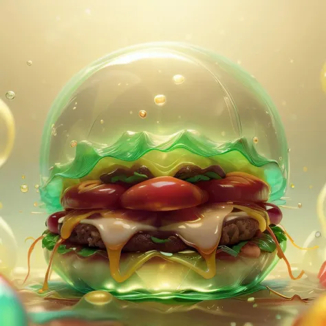 a close up of a hamburger with a lot of condiments