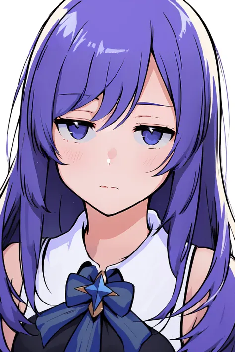 anime girl with long purple hair and blue eyes wearing a bow