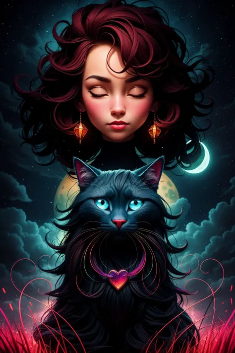 dark sky, clouds, stars, cosmos, abstract,girl, cute face, close eyes, moon,  cat,by Andy Kehoe, (intricate details, hyperdetailed:1.21), cinematic, Remodernism,  
[:fantasy art, multiply, combined, stacked, symmetric, magic, multi layer effect, :0.50],
[:...