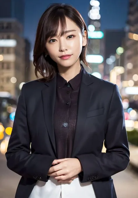 (city_night_lights,cityscape,
business suit,dark_jacket,black_trousers,white_shirt),
 ,hands in pockets,
_,
head tilt,
( facing ...