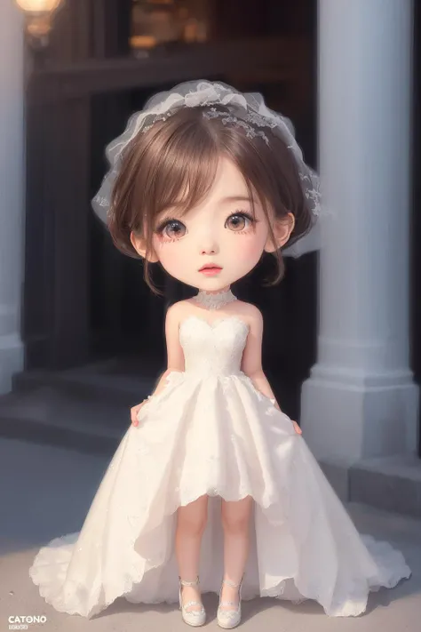 ((((ultra illustrated style:1.0)))),best quality,best animated,masterpiece,ray tracing, global illumination,wedding dress,chibi,1girl, solo, looking at viewer, standing, full body,outdoors,<lora:wedding:0.7> <lora:chibi:1>