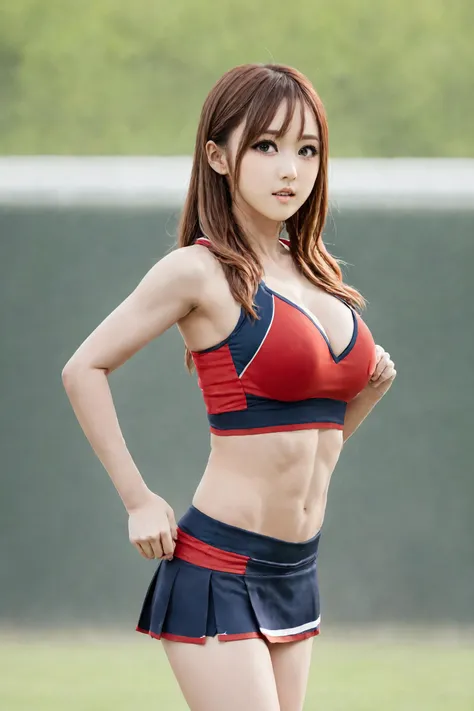 masterpiece, best quality, 1girl,  <lora:kwFemale_Beta40-SDXL_v1:1>, asian, waifu, cleavage, cheerleader,field,sport,fans