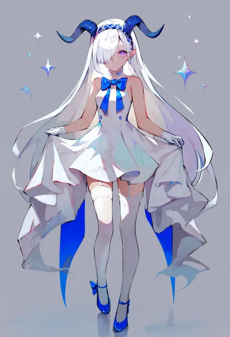 anime girl with horns and dress and blue shoes