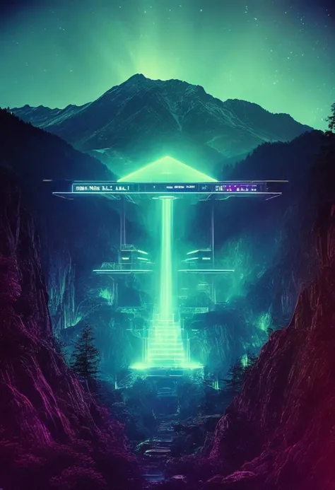 ()hyoer realistic:2.0)polaroid picture 
an image of 
a futuristic, neon-lit (appalachian mountain range, transformed into a utop...